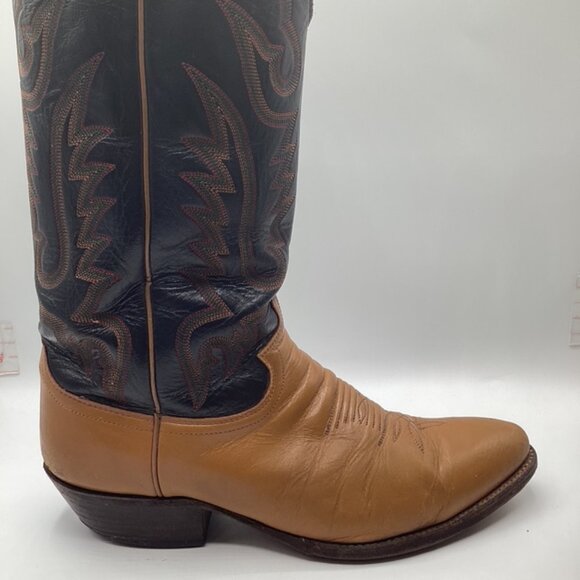 Justin Leather Boots Mens 9.5D Style20794 USA Vintage 1970\'s-1980\'s Tan &‎ Black main image 11
